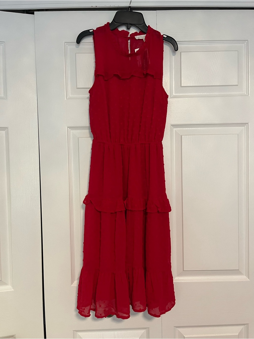 Red Sleeveless Ruffle Below-knee Dress